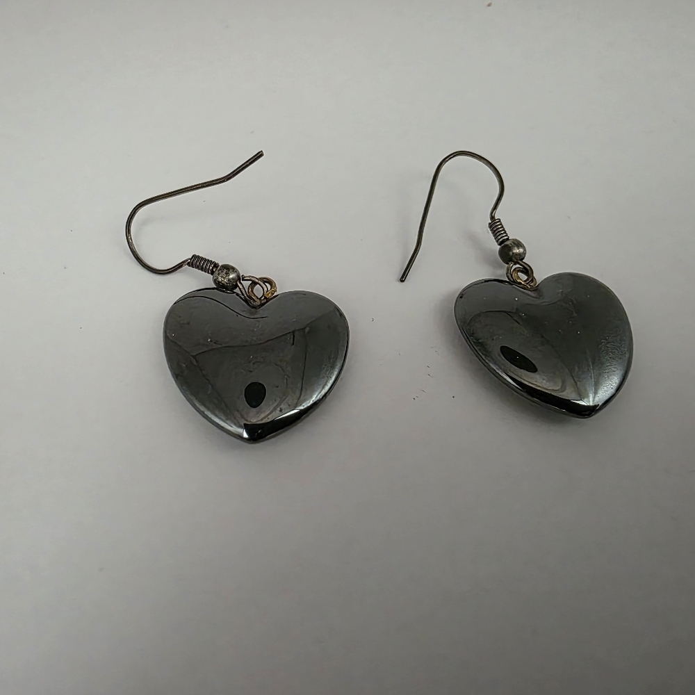 Handmade Hematite Earrings Fishhook Vintage